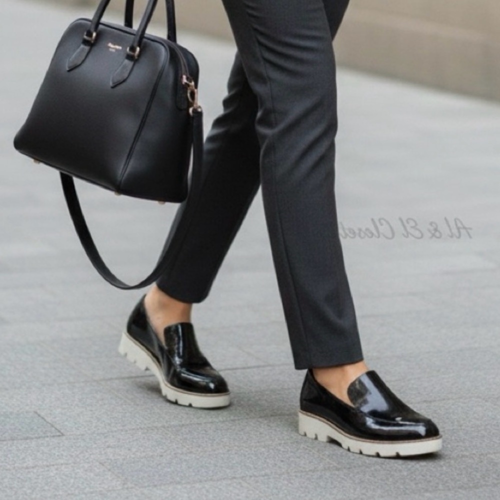 Vionic Black Patent Loafers with white Chunky Sole KENSLEY size 7 - Picture 9 of 9
